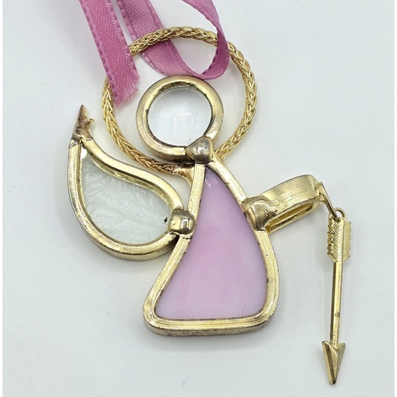 The Unbranded Brand Other - Vintage Christmas Ornament Stained Glass Angel Sun Catcher Pink Arrow